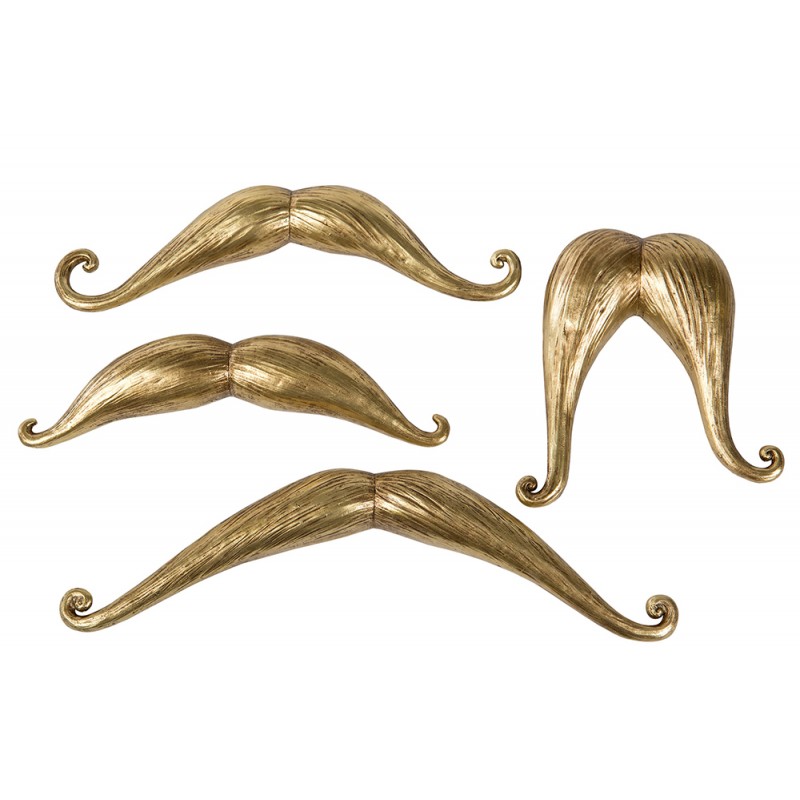 Zestaw Czterech Dekoracji Ściennych w Kształcie Wąsów - Złote Akcenty - Skandi