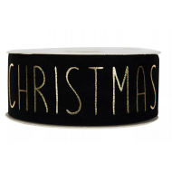 Czarna Wstążka DIY z Złotym Napisem "Merry Christmas" - Idealna do Ozdabiania Prezentów i Dekoracji Świątecznych