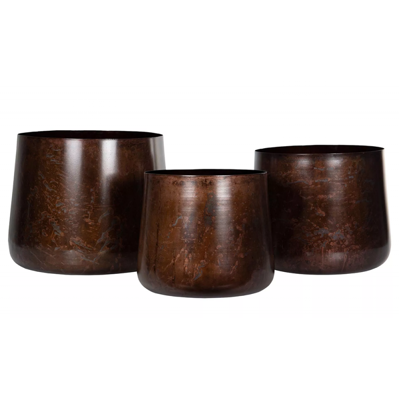 Komplet Trzech Dużych Metalowych Donic - Styl Loft - Rdzawy Brąz z Połyskiem