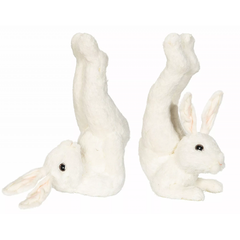 Komplet Dwóch Figurek Zajączków w Pozycjach Rozciągających - Zabawna Dekoracja Wielkanocna
