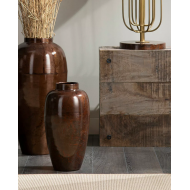 Podłogowy Metalowy Wazon w Stylu Loft - Rdzawy Brąz z Połyskiem