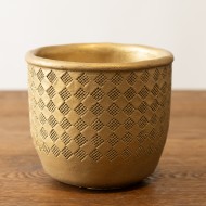 Osłonka na Doniczkę Betonowa w Stylu Retro - Złoty Kolor z Oryginalnym Wzorem
