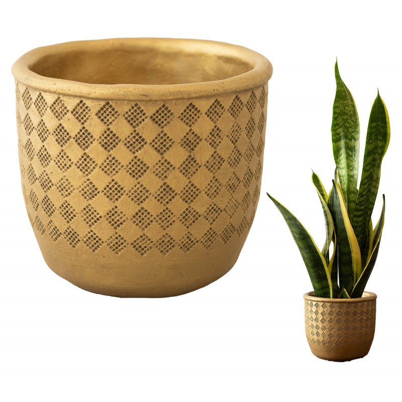 Osłonka na Doniczkę Betonowa w Stylu Retro - Złoty Kolor z Oryginalnym Wzorem