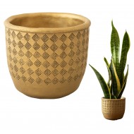 Osłonka na Doniczkę Betonowa w Stylu Retro - Złoty Kolor z Oryginalnym Wzorem