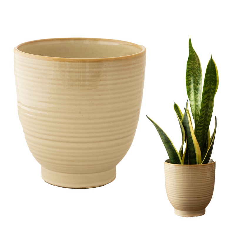 Elegancka Doniczka Beżowa Ceramiczna - Okrągła z Połyskiem, Nowoczesny Design