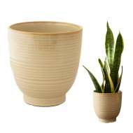 Elegancka Doniczka Beżowa Ceramiczna - Okrągła z Połyskiem, Nowoczesny Design