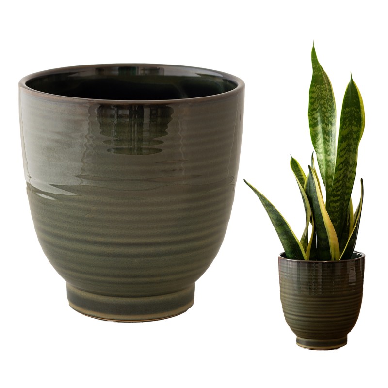 Doniczka Ceramiczna Zielona - Okrągła z Połyskiem, Nowoczesna i Elegancka