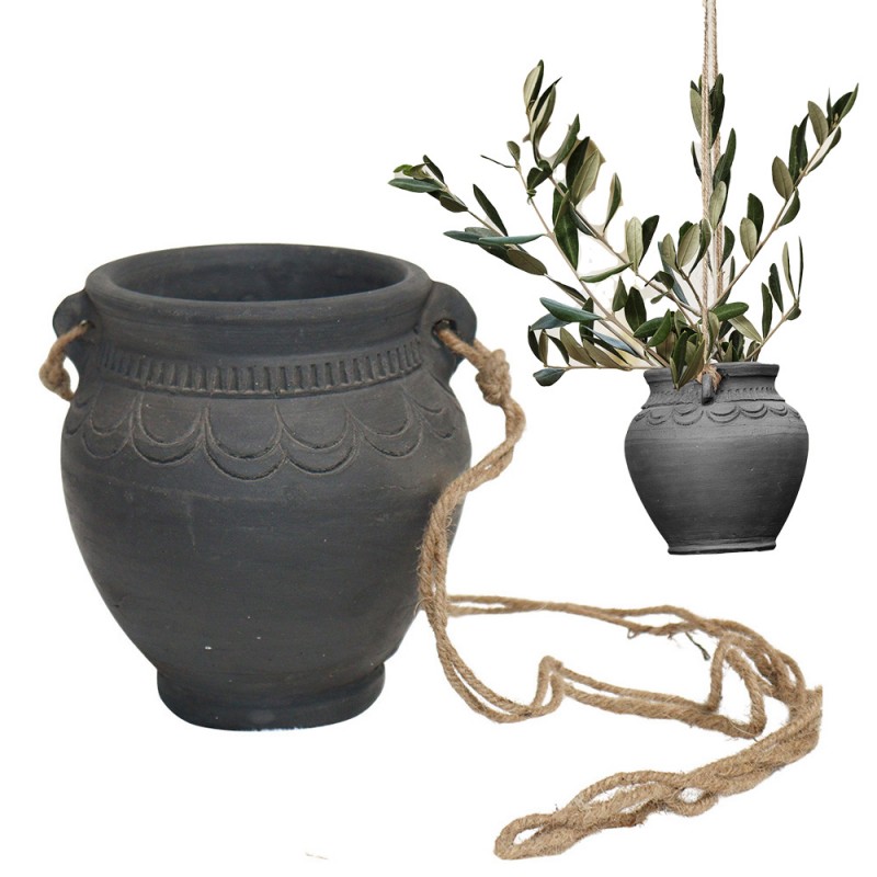 Kwietnik Wiszący z Czarnej Gliny – Elegancka Dekoracja do Domu