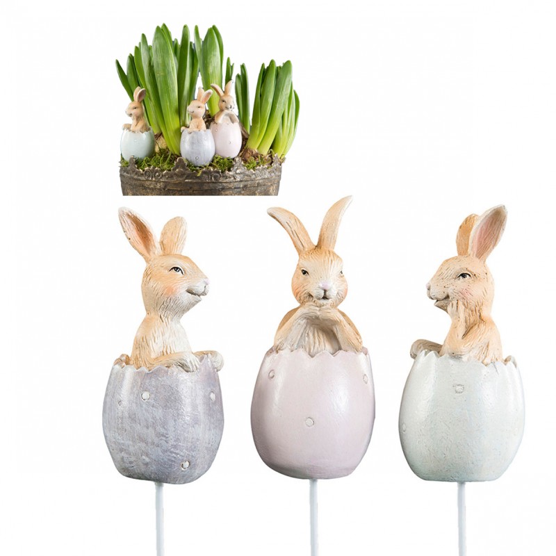 Ozdoby Wielkanocne do Doniczki – Zajączki w Jajkach, Komplet Trzech Figur