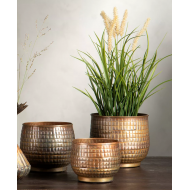 Eleganckie Doniczki Metalowe w Kolorze Złotym – Komplet Trzech