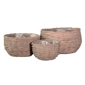 Beżowy Wiklinowy Kosz na Doniczkę – Styl Boho, Komplet Trzech