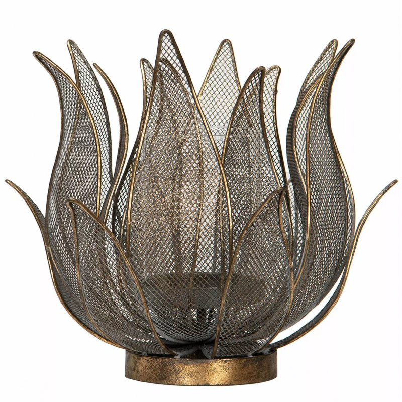 Złoty Lampion Kwiatowy ze Szkłem – Styl Skandynawski, Piękny Design