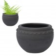 Ceramiczna Doniczka Ręcznie Wykonana – Czarna z Rzeźbioną Dekoracją