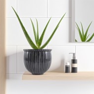 Szara Kamionkowa Doniczka 21cm – Ręcznie Wykonana, Okrągła, Zdobiona