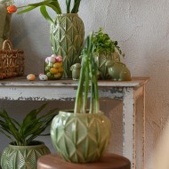 Zielona Ceramiczna Doniczka w Stylu Skandynawskim okrągła