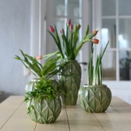 Zielona Ceramiczna Doniczka w Stylu Skandynawskim okrągła