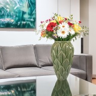 Zielony Ceramiczny Wazon w Stylu Skandynawskim – Idealny na Bukiety i Gałęzie