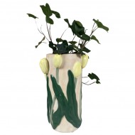 Ręcznie Malowany Wazon z Tulipanami – Wysokiej Jakości Ceramika biały