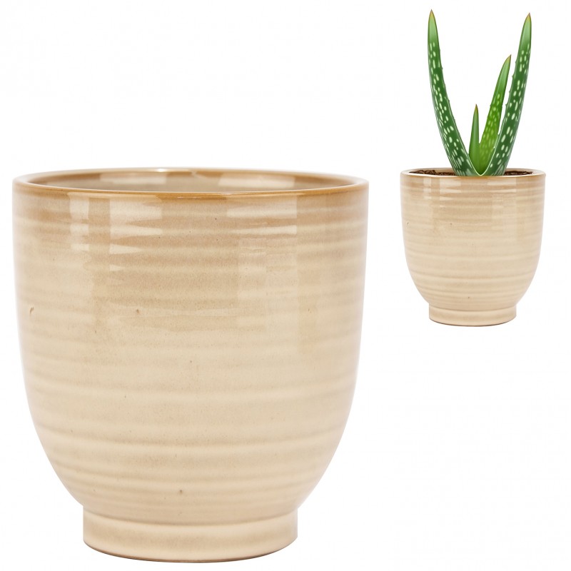 Beżowa Połyskująca Doniczka Ceramiczna – Skandynawski Styl, Idealna do Roślin Domowych