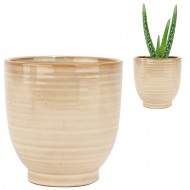 Beżowa Połyskująca Doniczka Ceramiczna – Skandynawski Styl, Idealna do Roślin Domowych