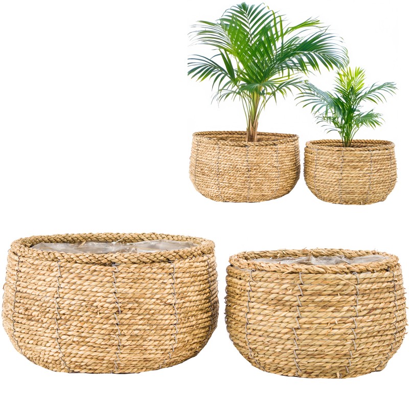Komplet Doniczek Boho z Suszonej Trawy – Naturalne Piękno i Funkcjonalność