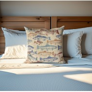 Poszewka dekoracyjna z motywem ryb 45x45 cm, imitacja lnu, zapinana na zamek