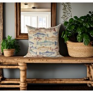 Poszewka dekoracyjna z motywem ryb 45x45 cm, imitacja lnu, zapinana na zamek