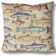 Poszewka dekoracyjna z motywem ryb 45x45 cm, imitacja lnu, zapinana na zamek