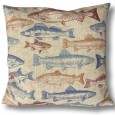 Poszewka dekoracyjna z motywem ryb 45x45 cm, imitacja lnu, zapinana na zamek