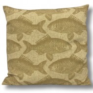 Żółta poszewka dekoracyjna z motywem ryb 45x45 cm, imitacja lnu, zapinana na zamek