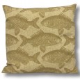 Żółta poszewka dekoracyjna z motywem ryb 45x45 cm, imitacja lnu, zapinana na zamek