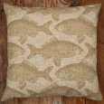 Żółta poszewka dekoracyjna z motywem ryb 45x45 cm, imitacja lnu, zapinana na zamek