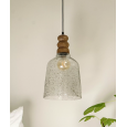 Lampa wisząca sufitowa boho z drewna mango i szklanym kloszem