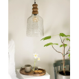 Lampa wisząca sufitowa boho z drewna mango i szklanym kloszem