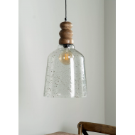 Lampa wisząca sufitowa boho z drewna mango i szklanym kloszem