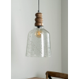 Lampa wisząca sufitowa boho z drewna mango i szklanym kloszem