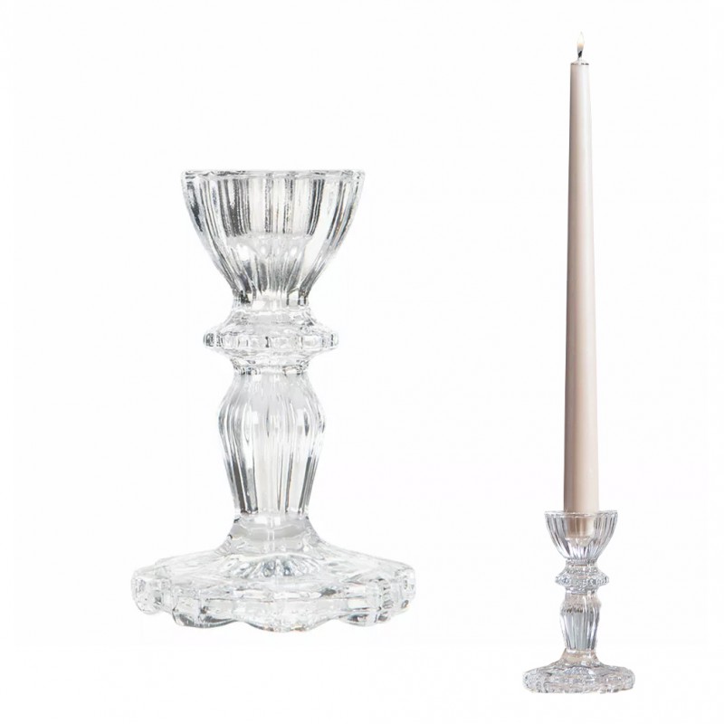 Szklany świecznik kandelabr przezroczysty, skandynawski styl, 10 cm