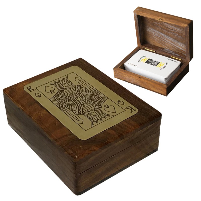 KARTY DO POKERA GRY + STYLOWE PUDEŁKO drewniane prezent ozdoba na święta