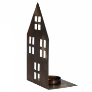 Metalowy Świecznik Dom w Kolorze Starego Złota - Na Tealighty
