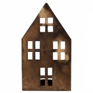 Metalowy Świecznik Dom w Kolorze Starego Złota - Na Tealighty