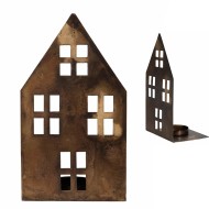 Metalowy Świecznik Dom w Kolorze Starego Złota - Na Tealighty