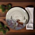Talerz Obiadowy z Motywem Łosia – Kamionkowy, Świąteczny Design