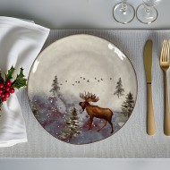 Talerz Obiadowy z Motywem Łosia – Kamionkowy, Świąteczny Design