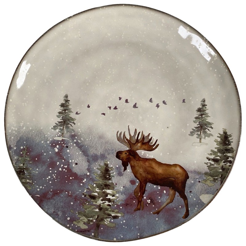 Talerz Obiadowy z Motywem Łosia – Kamionkowy, Świąteczny Design