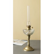 Wysoka Lampa Naftowa na Stopie – Szkło i Stare Złoto