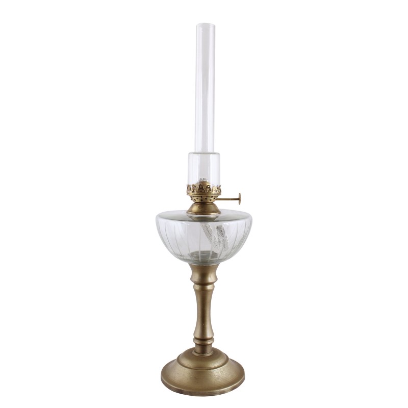 Wysoka Lampa Naftowa na Stopie – Szkło i Stare Złoto