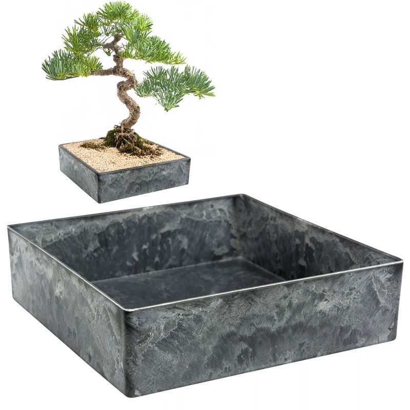 Kwadratowa Doniczka na Bonsai – Imitacja Kamienia, 25x25 cm