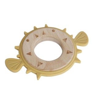 Gryzak dla niemowląt – silikonowy i drewniany, w kształcie rybki