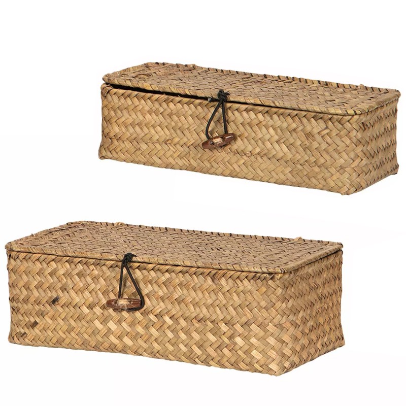 Zestaw Naturalnych Organizerów z Trawy Morskiej – Komplet 2 Pudełek z Pokrywką