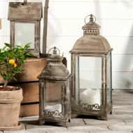 Metalowe Lampiony Szklane – Zestaw 2 Sztuk w Stylu Retro Loft